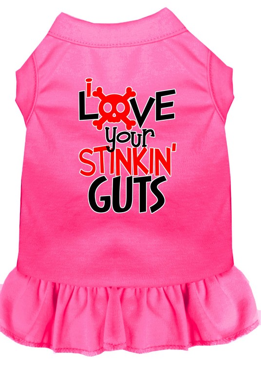 Love your Stinkin Guts Screen Print Dog Dress Bright Pink XS